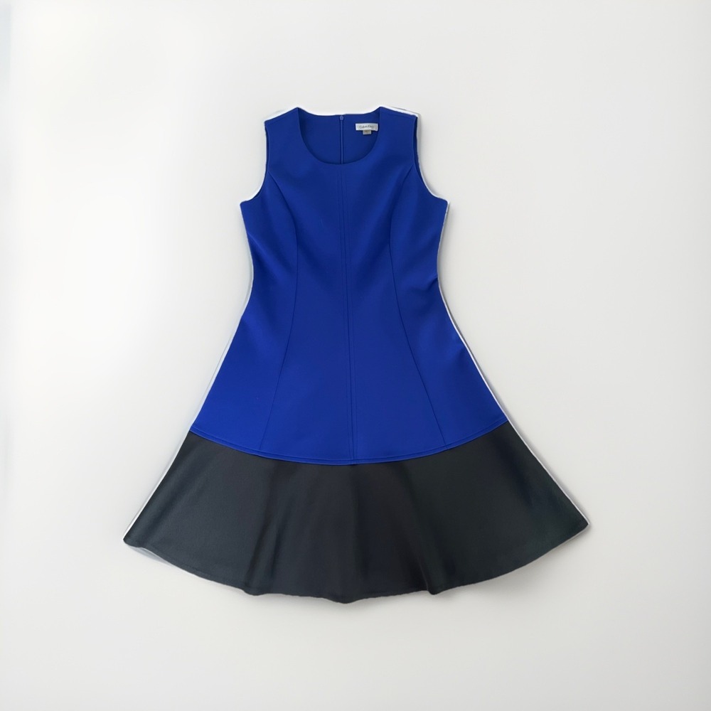 Calvin Klein Women's Blue Colorblock A Line Sleeveless Shift Dress Size 12